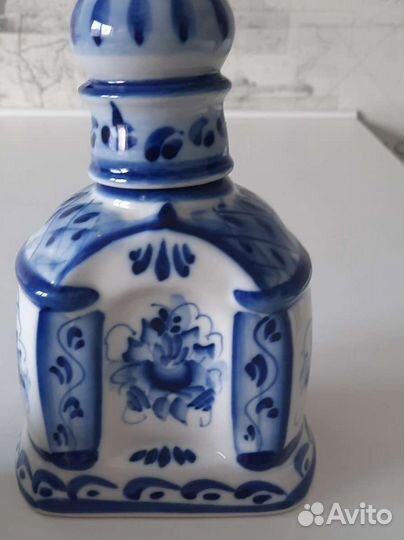 Штоф коньячный, стопки, поднос Гжель авторская