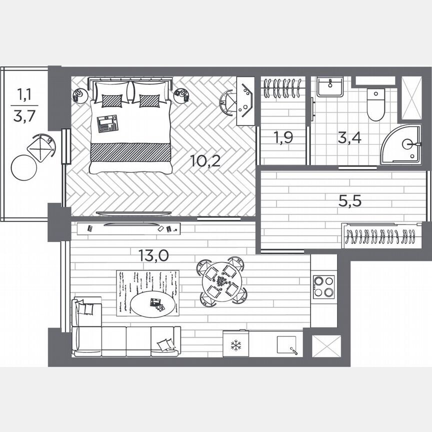 1-к. квартира, 35,1 м², 24/25 эт.