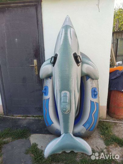 Надувная лодка и дельфин для плавания