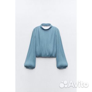 Плиссированный топ с открытой спинкой zara, синий