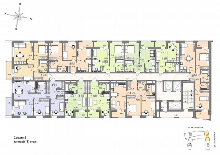 2-к. квартира, 61,2 м², 8/26 эт.