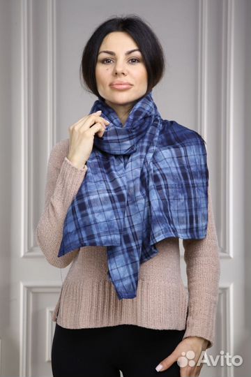 Палантин хлопок синий