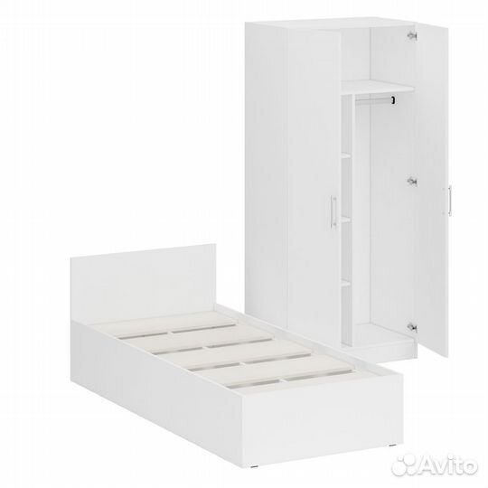 Кровать белая односпальная 900 со шкафом для одежды 2-х створчатым Стандарт, цвет белый, спальное ме