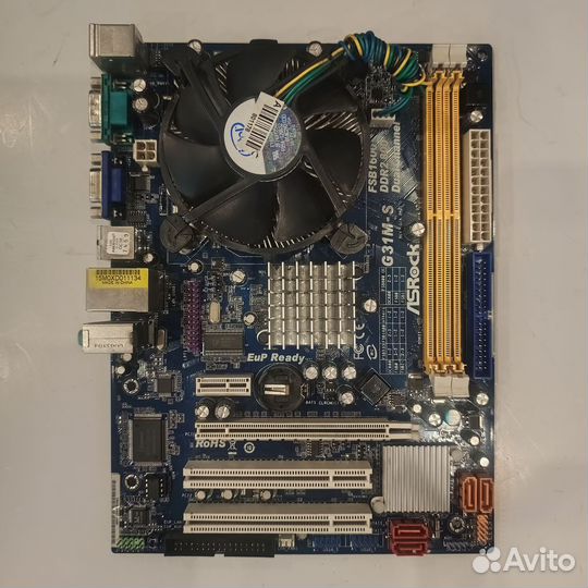 Комплект мат.плата ASRock g31m s + проц + кулер