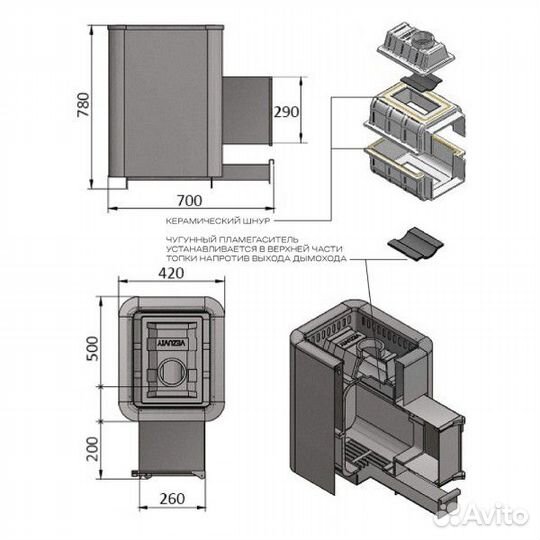 Чугун печь для бани Везувий Сенсация 28 Антрацит Д
