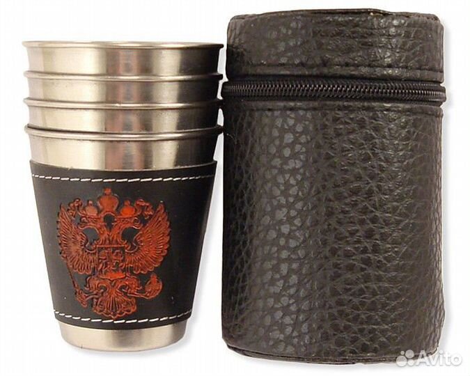 Набор рюмок в черном чехле, 4 рюмки 80 мл