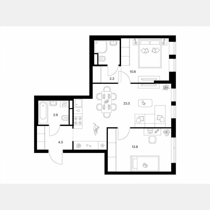 2-к. квартира, 61,1 м², 11/16 эт.