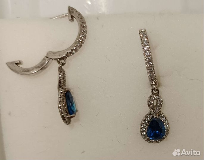 Серьги серебро с фианитами Синий