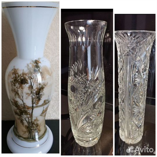 Высокая ваза СССР напольная роспись цвет стекло