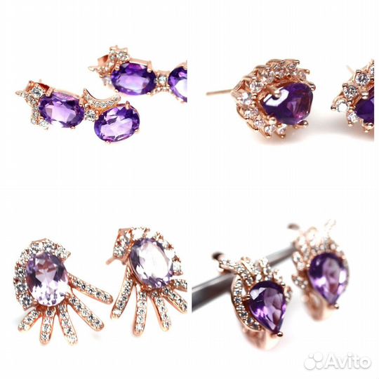 Серьги серебро аметист С330