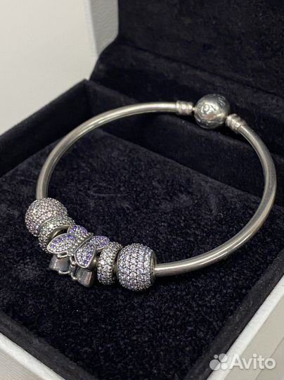 Браслет pandora silver bangle из серебра с шармами