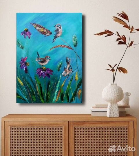 Картина маслом птички