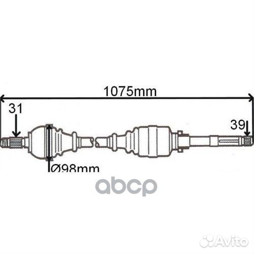 Привод правый 1075mm Renault Master 2.3dCi 11