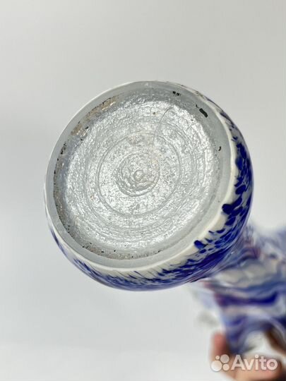 Ваза для цветов СССР цветное синее стекло