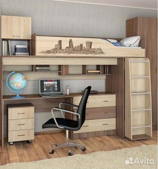 Кровать-чердак Орион Ясень/Дуб Сонома 80x190