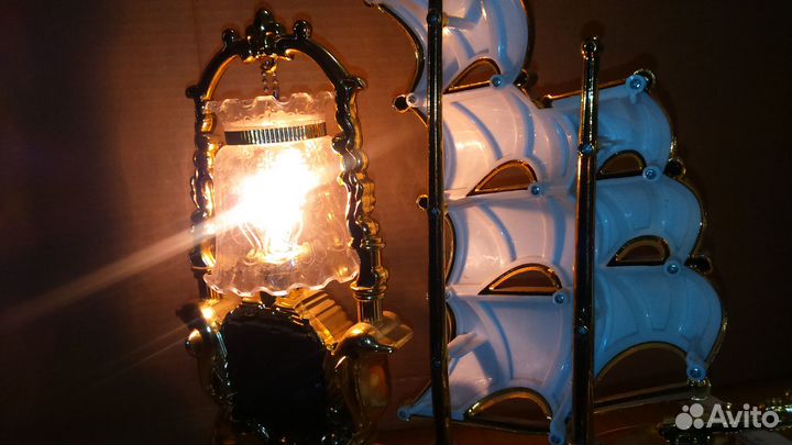 Парусник светильник-часы настольные интерьерные