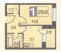 1-к. квартира, 29,9 м², 2/25 эт.