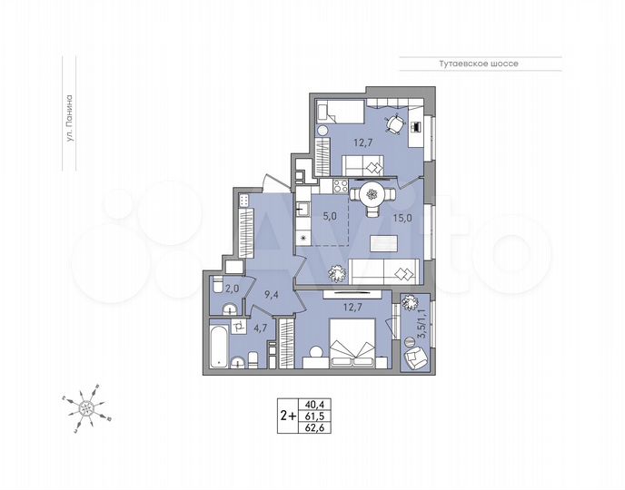 3-к. квартира, 62,6 м², 11/18 эт.