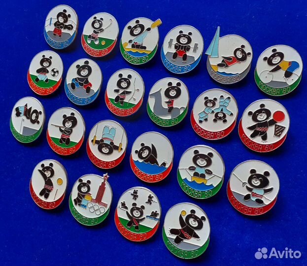 Полный набор значков Олимпиада 80. Мишка