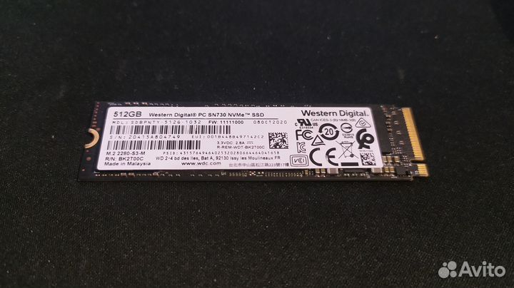 512GB M.2 nvme SSD WD SN730 2280 gen3, как новый