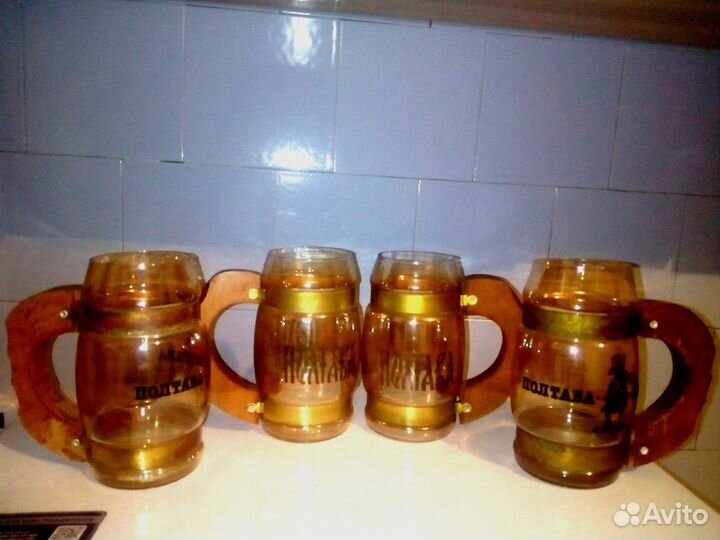 Бокал для пива с деревянной ручкой (4 шт.) СССР