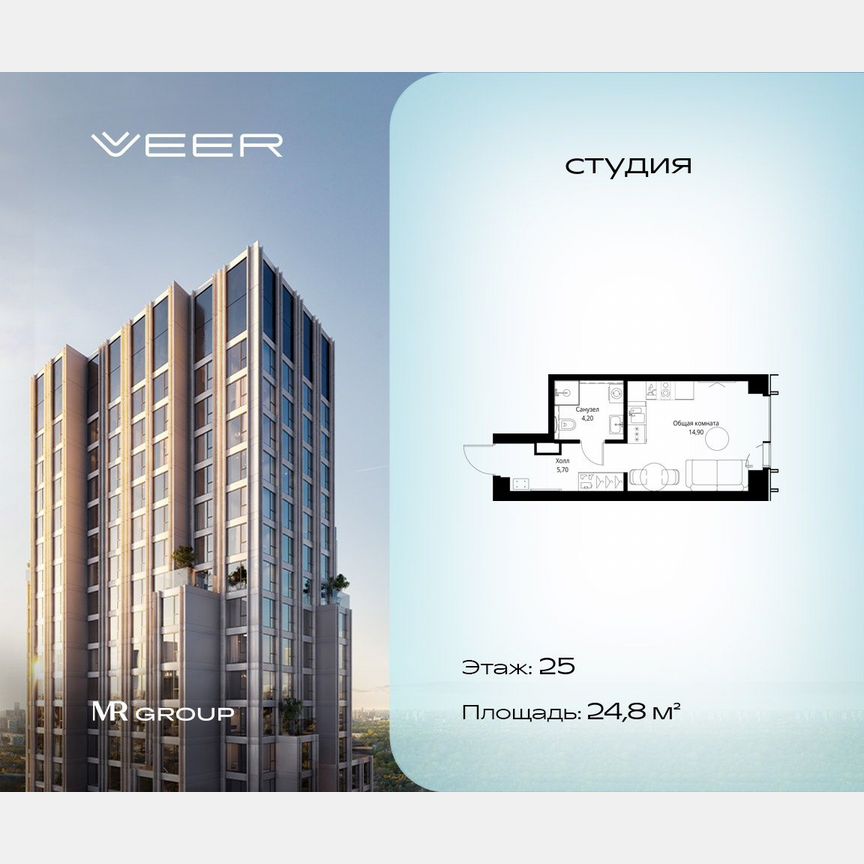 Квартира-студия, 24,8 м², 25/59 эт.