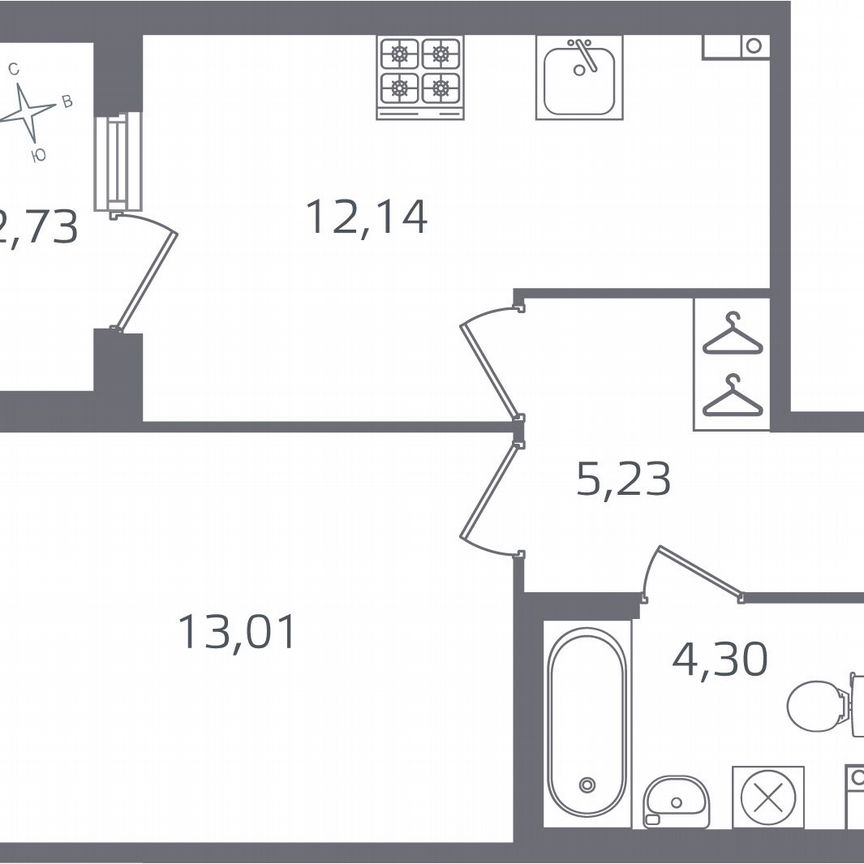 1-к. квартира, 36,1 м², 3/16 эт.