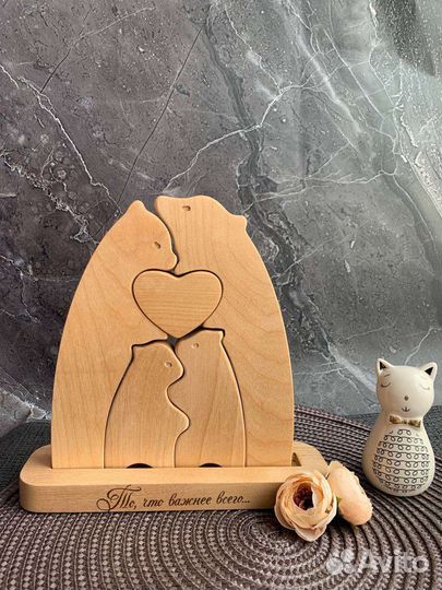 Семейный пазл медведи, фигурки из дерева