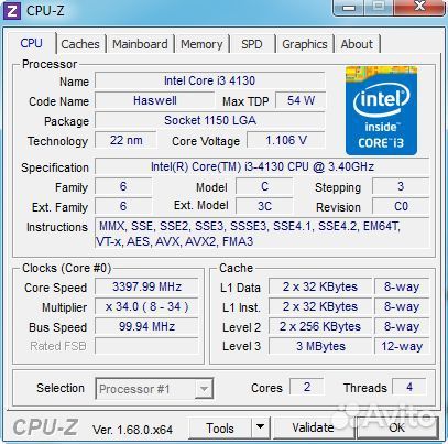 Процессор Intel Core i3-4130 3.4GHz LGA1150 OEM