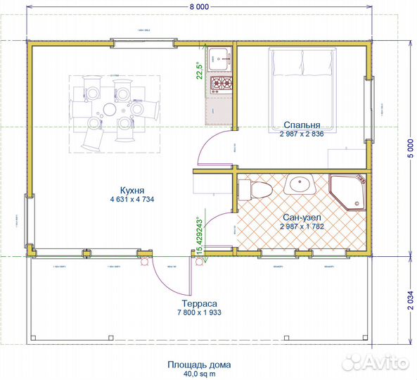 Каркасный дачный домик 72м