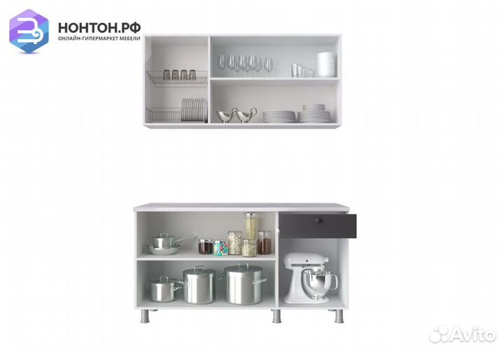 Кухня Деми 1.5 м белый / графит / сумеречный голуб