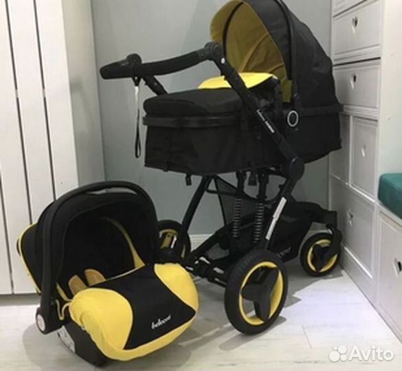 Коляска белеко 3в1 цвет черно-желтый + доставка