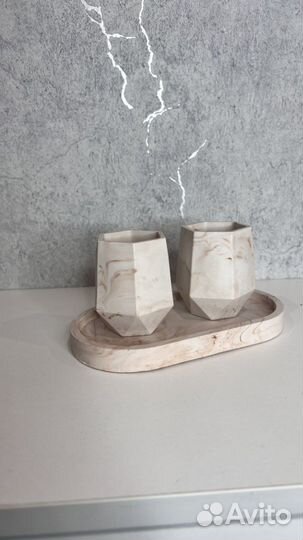 Гипсовый поднос и 2 кашпо