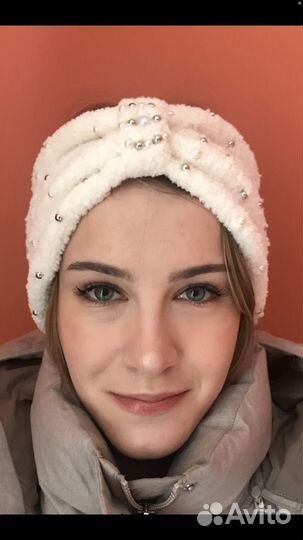 Повязка плюшевая с бусинами ручной работы