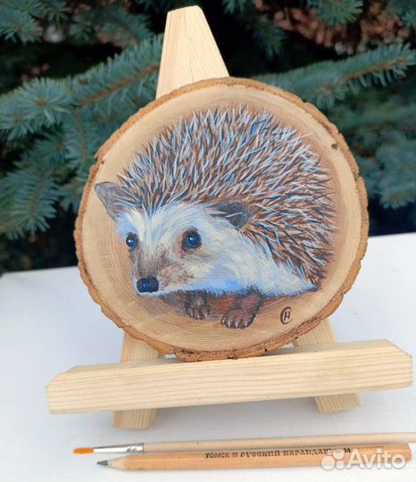 Картина на спиле дерева Ёжик