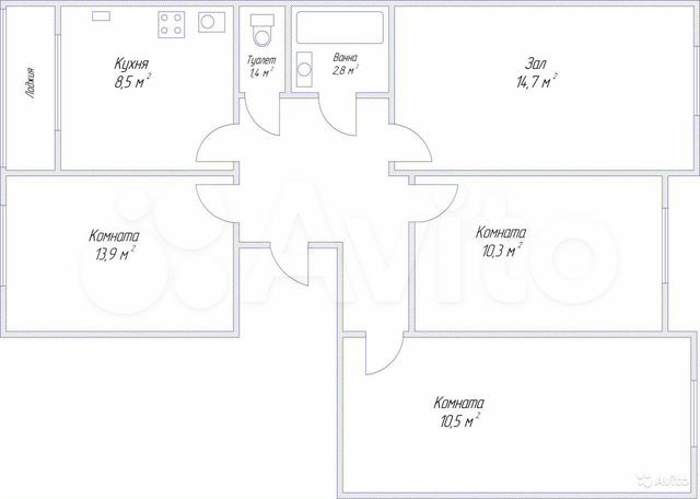 4-к. квартира, 73,1 м², 3/3 эт.