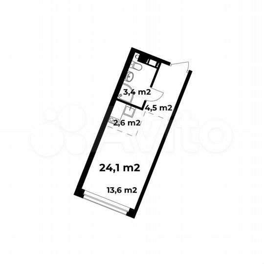1-к. апартаменты, 24,1 м², 4/6 эт.