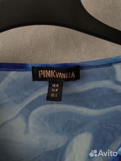 Кроп топ с длинным рукавом синий сетчатый