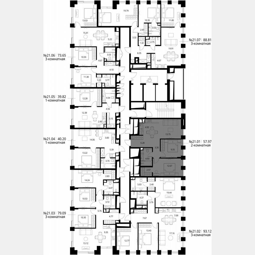 2-к. квартира, 58 м², 21/26 эт.