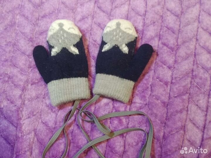 Варежки детские вязаные на 1-2 года