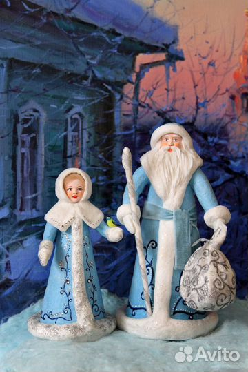 Дед Мороз и Снегурочка ватная игрушка