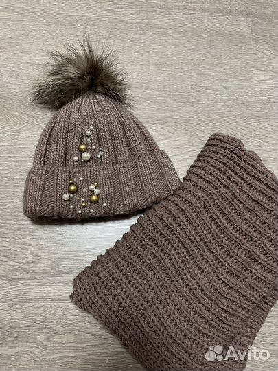 Комплект шапка и снуд женский