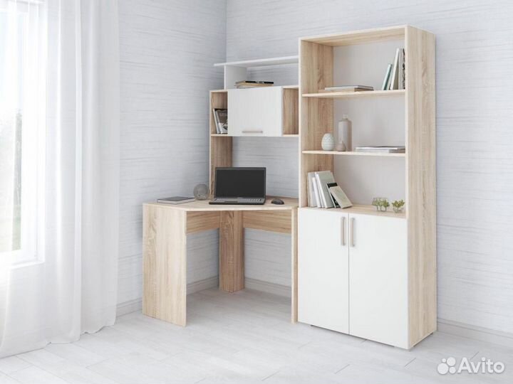 Стол компьютерный+стеллаж Дуб сонома/Белый