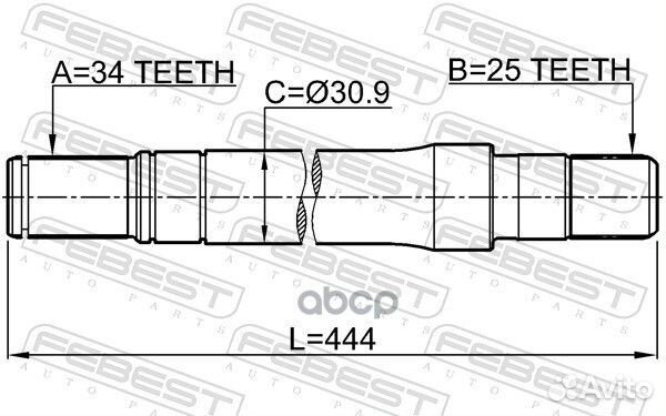 Полуось R 25x444x34 opel astra J 2010-2015 febest