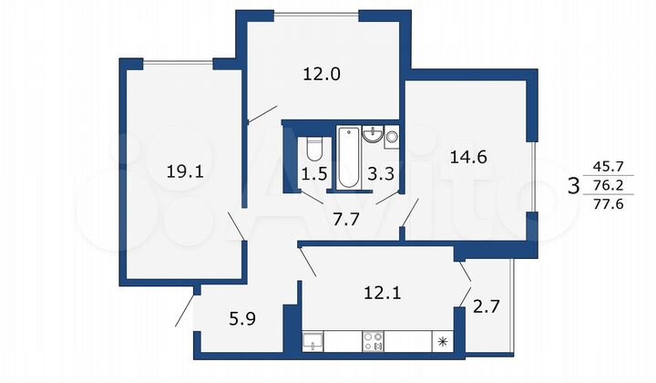 3-к. квартира, 77,6 м², 5/17 эт.