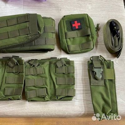 Разгрузочный ремень на лямках с подсумками Олива