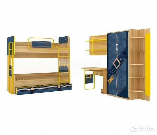 Кровать двухьярусная, шкаф, шкаф-пенал Джинс