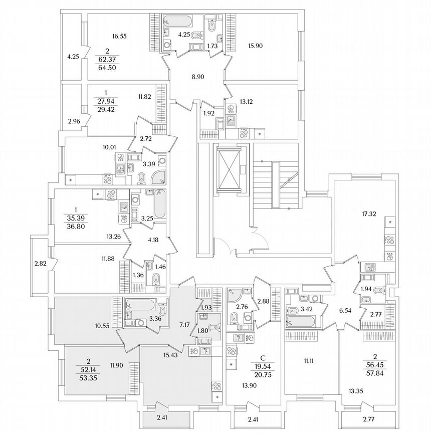 2-к. квартира, 53,4 м², 8/9 эт.