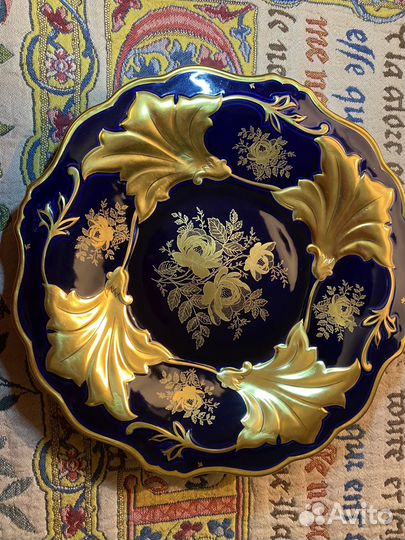 Блюдо большое фарфор германия.Кобальт,золото
