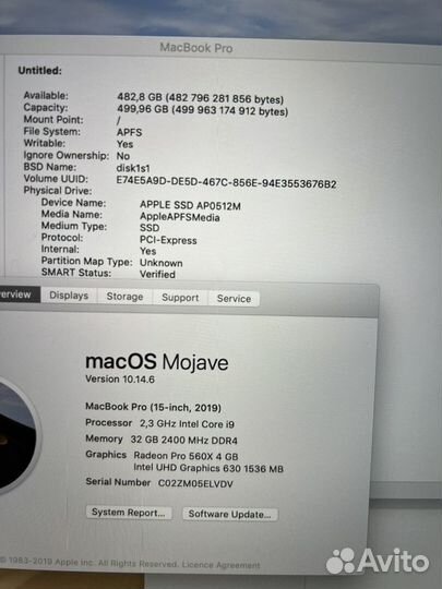 Apple MacBook Pro 15 2019 i9 32гб 351 цикл